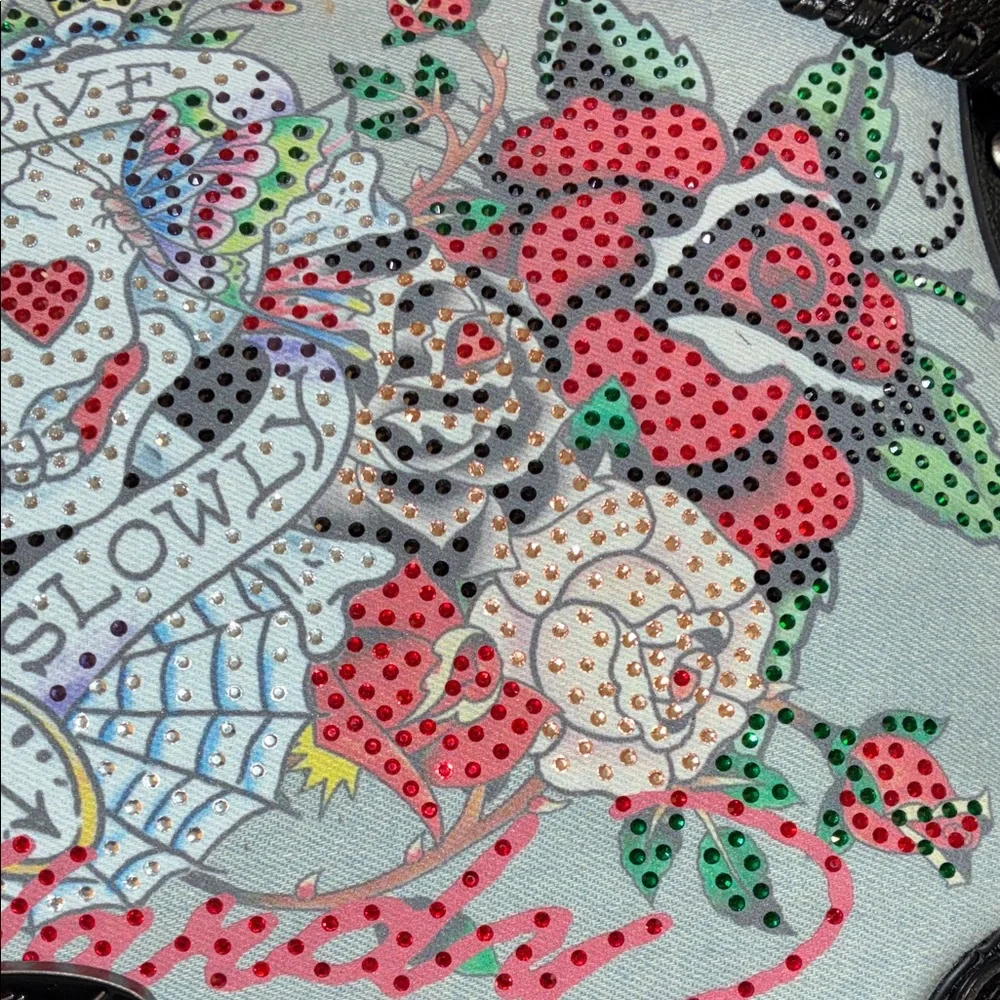 NWT Ed Hardy Black and Gray Hobo Shoulder Bag with Multicolor Design - Picture 6 of 6